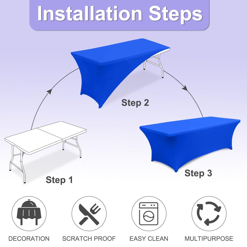 ABCCANOPY 6 FT Royal Blue Spandex Table Cover Stretch Fitted Wrinkle Resistant Tablecloth Reuse for Rectangular Folding Table Patry Event Wedding Banquet Protector - Image 3